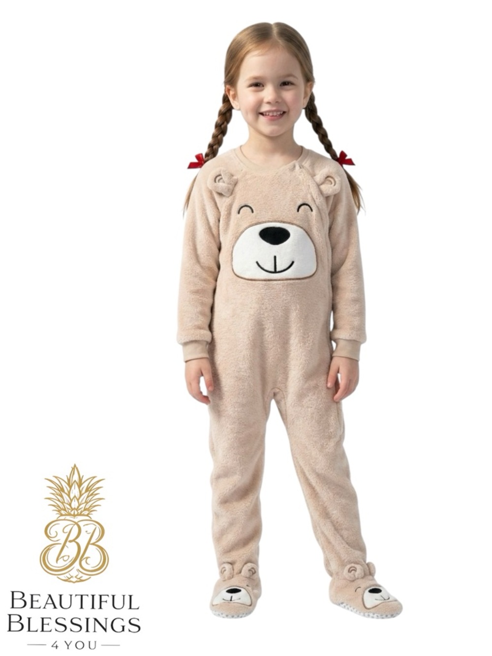 The Children’s Place Unisex Bear Plush One-Piece Pajamas - Beige 12-18 Months